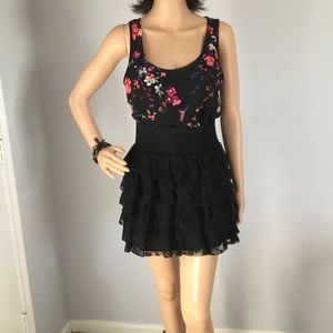 Express High Waist Lace Ruffle Mini Skirt